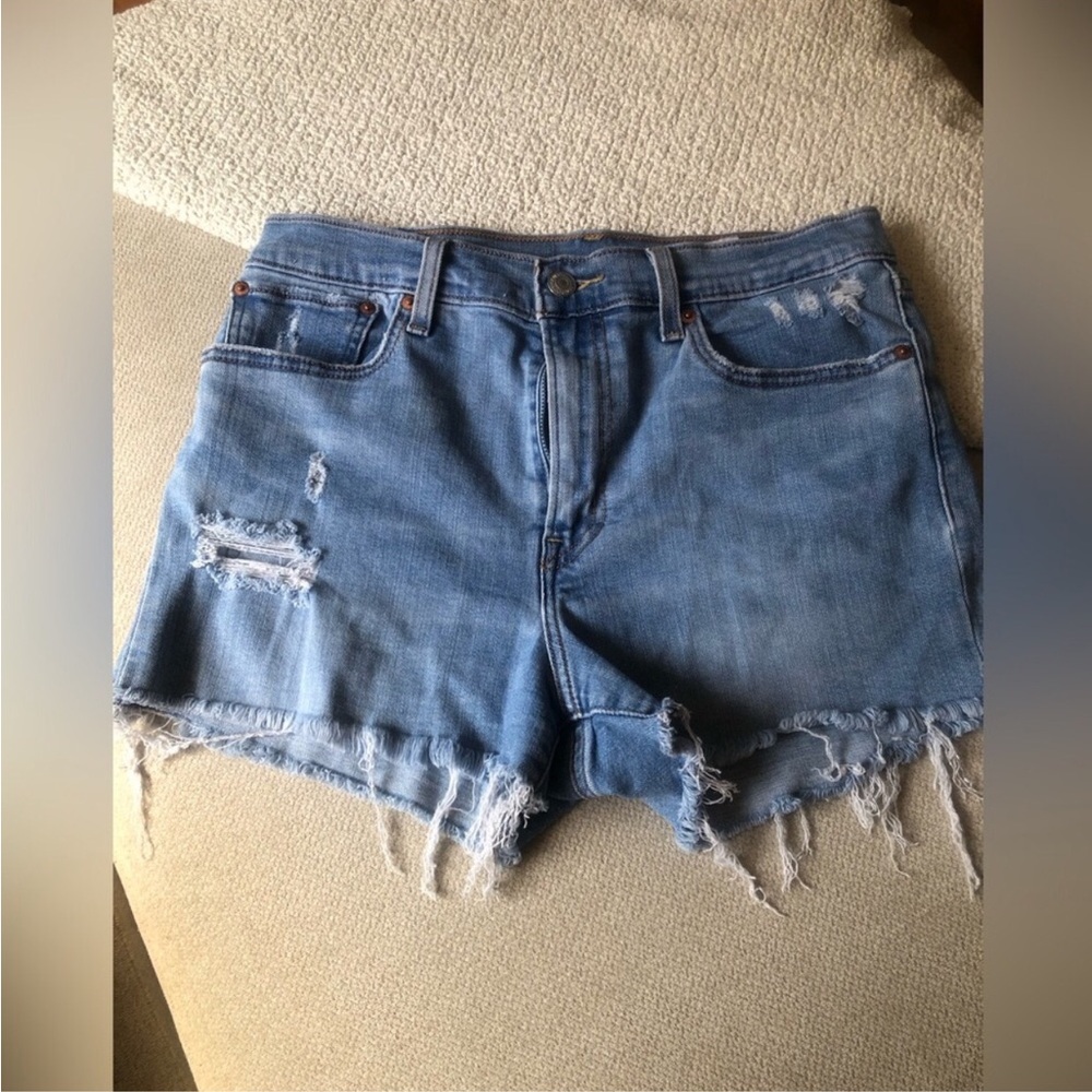 Levi's Blue Jean Shorts with Distressed Frayed Hem